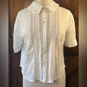 Emmerson Lang Young Contemporary White Women's Large Button Up Lace Top